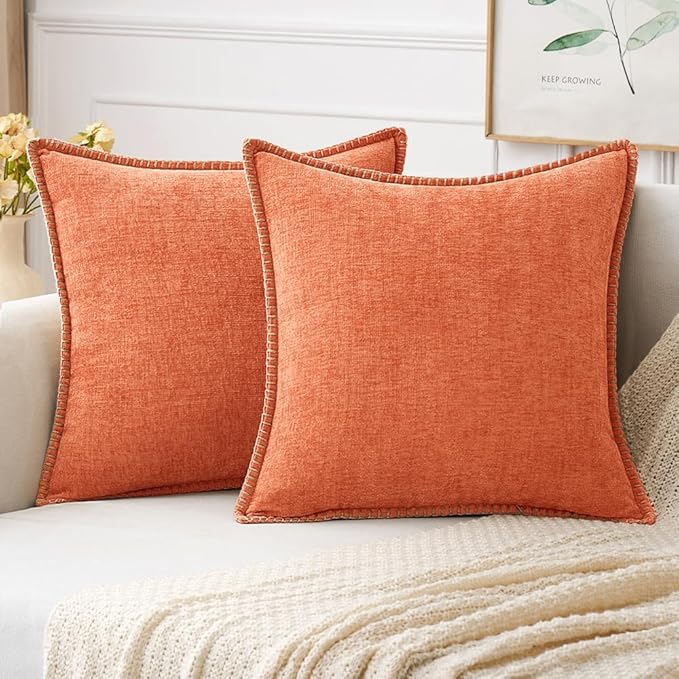 MIULEE Pack of 2 Couch Throw Pillow Covers 18x18 Inch Coral Red Farmhouse Decorative Pillow Covers with Stitched Edge Soft Chenille Solid Dyed Pillow Covers for Sofa Bed Living Room-Ruum Studio Home