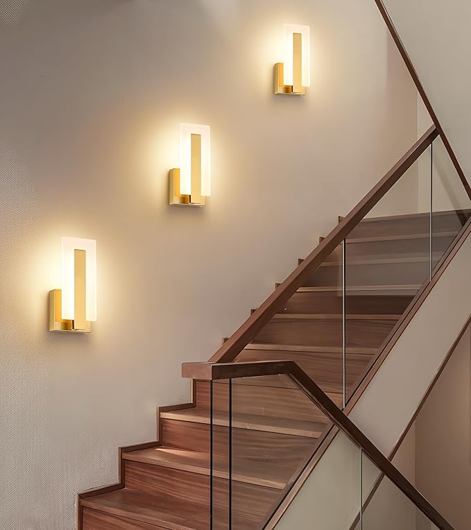Joosenhouse Modern LED Wall Sconce Set of 2, Brass Warm White Light Wall Sconce 3000K, Hardwired Up and Down Wall Mount Light for Hallway, Bedroom, Study, Living Room Indoor Wall Light-Ruum Studio Home