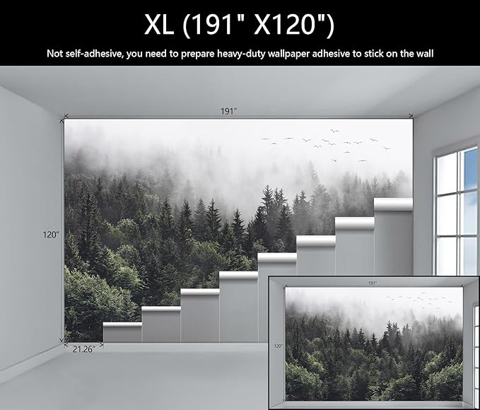 WFBHUA-Foggy Forest Woodland Wallpaper Green Nature Landscapes Wall Murals for Bedroom Living Room(Not Peel and Stick)-Ruum Studio Home