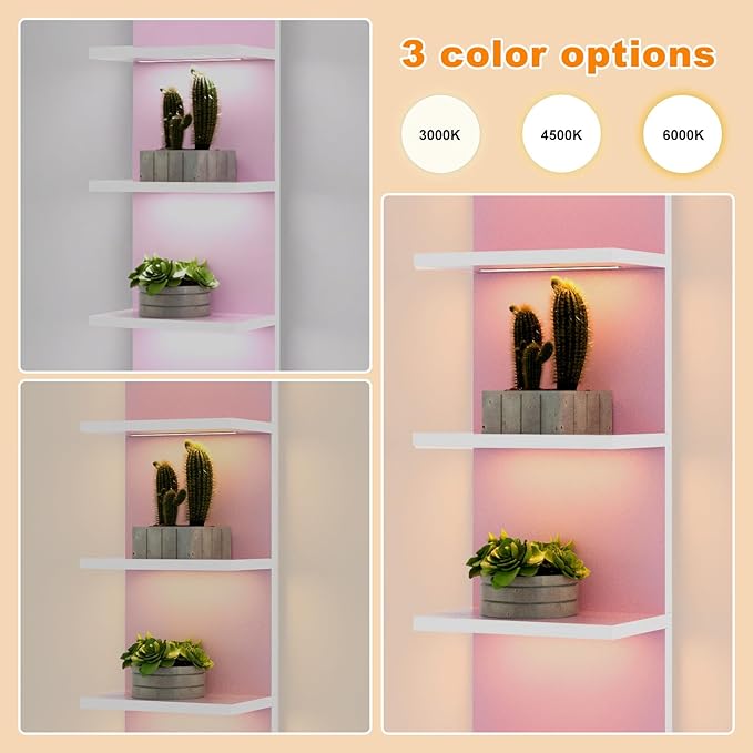 5 Tier Wall Shelf Unit,Modern Vertical Lack Wall Shelves with Light, Wall Mount, Floating Column Home Decor Shelves for Bedroom, Living Room, Vanity Storage Display(Pink)-Ruum Studio Home