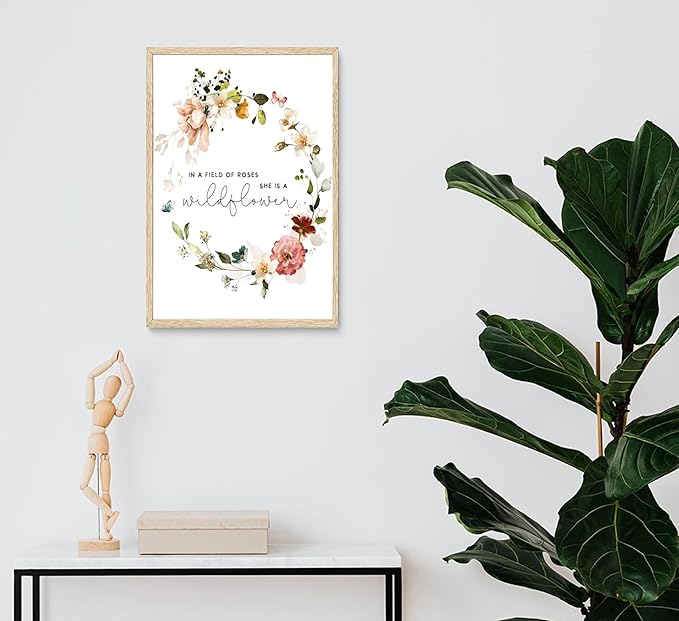 3Pcs Pink Flowers Canvas Wall Art In A Field Of Roses She Is A Wildflower Painting Picture Decor Watercolor Wreath Poster Print Artwork for Nursery living room Girls Room Home Decoration Unframed-Ruum Studio Home