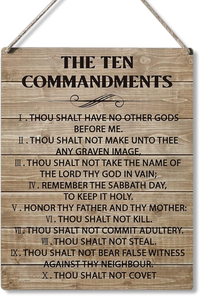 Qious Inspirational Signs Gift Farmhouse the Ten Commandments Thou Shalt Have No Other Gods Before Me Wooden Hanging Sign Rustic Wall Art Home Office Living Room Decoration 10 x 8 Inches…-Ruum Studio Home
