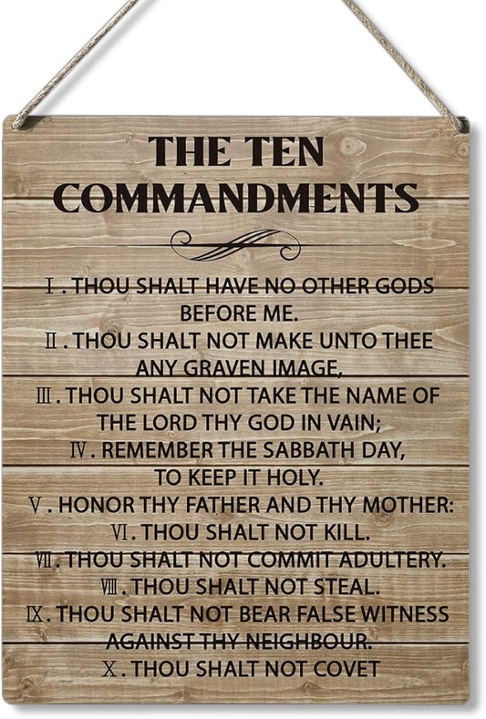 Qious Inspirational Signs Gift Farmhouse the Ten Commandments Thou Shalt Have No Other Gods Before Me Wooden Hanging Sign Rustic Wall Art Home Office Living Room Decoration 10 x 8 Inches…-Ruum Studio Home