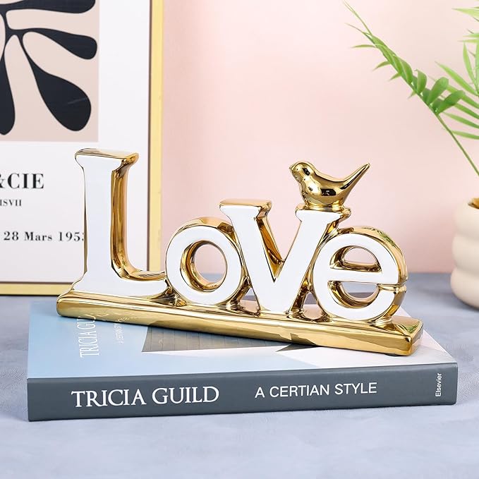 Love Sign Decoration - White & Gold Modern Bird Sculpture Statue, Personalized Love Decor for Living Room, Bedroom, Desktop-Ruum Studio Home