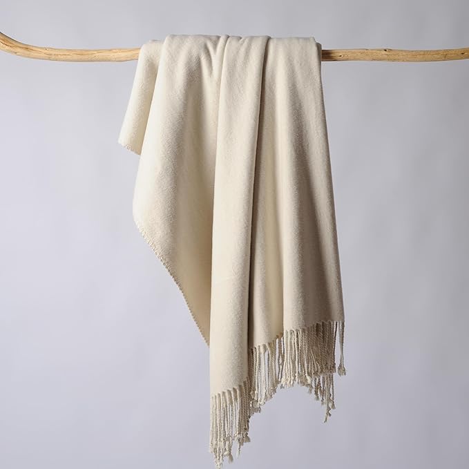 CUDDLE DREAMS Silk Throw Blanket with Hand-Knotted Fringe, Natural, Soft & Breathable (Ivory)-Ruum Studio Home