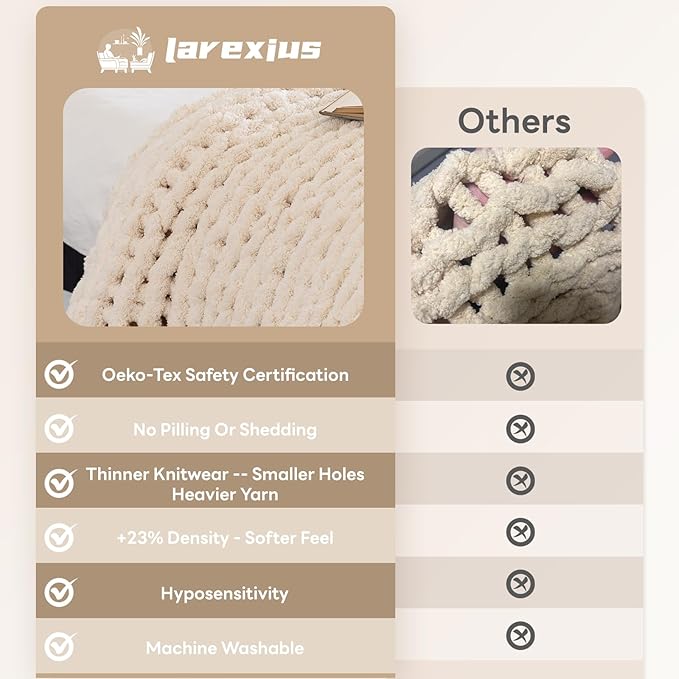 Chunky Knit Blanket - Luxury Soft Cozy Extra Large Size (80 * 90) Throw Blanket,100% Woven Blanket Rope Knot Throw Blanket for Couch, Sofa, Home Decor, Gift - Machine Washable（Cream）-Ruum Studio Home