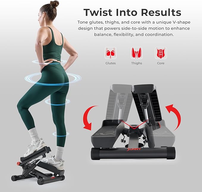 Sunny Health & Fitness Mini Stepper for Exercise at Home, Stair Step Workout Machine with Resistance Band and Over 300lb Weight Capacity, Optional Twist Motion and Free SunnyFit App Connection-Ruum Studio Home