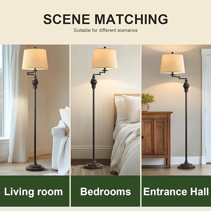 61" Vintage Floor Lamp with 350° Adjustable Swing Arm, Standing Lamp for Bedroom Living Room Bedside Nightstand Retro Farmhouse Mid Century Lamp Light Home Décor Office Gifts-Ruum Studio Home