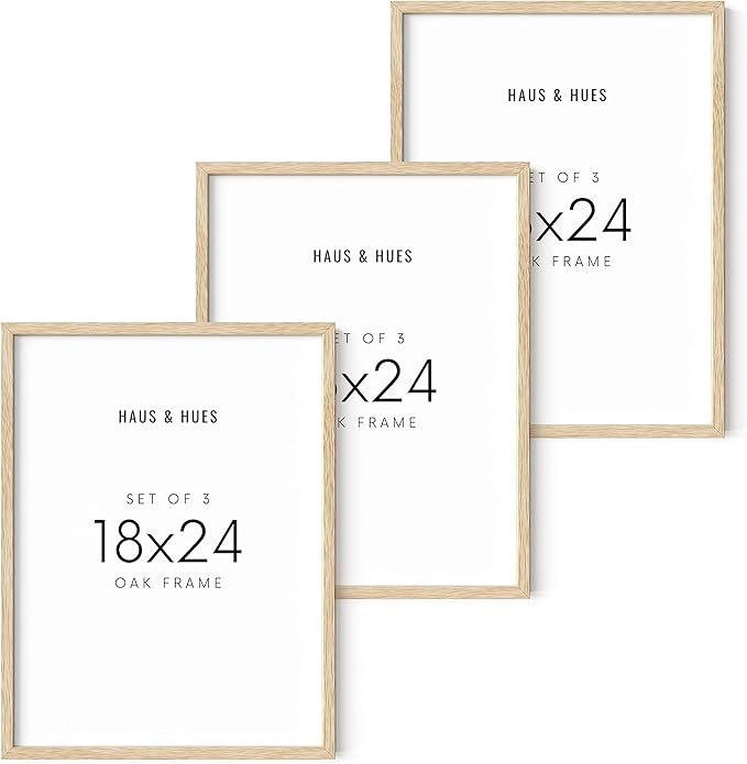 HAUS AND HUES Beige Wood Picture Frames 18 x 24 - Set of 3 Poster Frames 18 x 24, Wooden Picture Frames 18x24, Art 18x24 Frames, Wood Frames 24x18, Picture Frame Set Collage 18x24 (Beige Oak Frames)-Ruum Studio Home