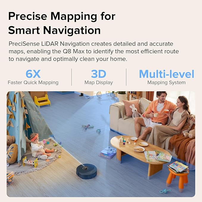 roborock Q8 Max Robot Vacuum and Mop Cleaner, DuoRoller Brush, 5500Pa Strong Suction, Lidar Navigation, Obstacle Avoidance, Multi-Level Mapping, Perfect for Pet Hair-Ruum Studio Home