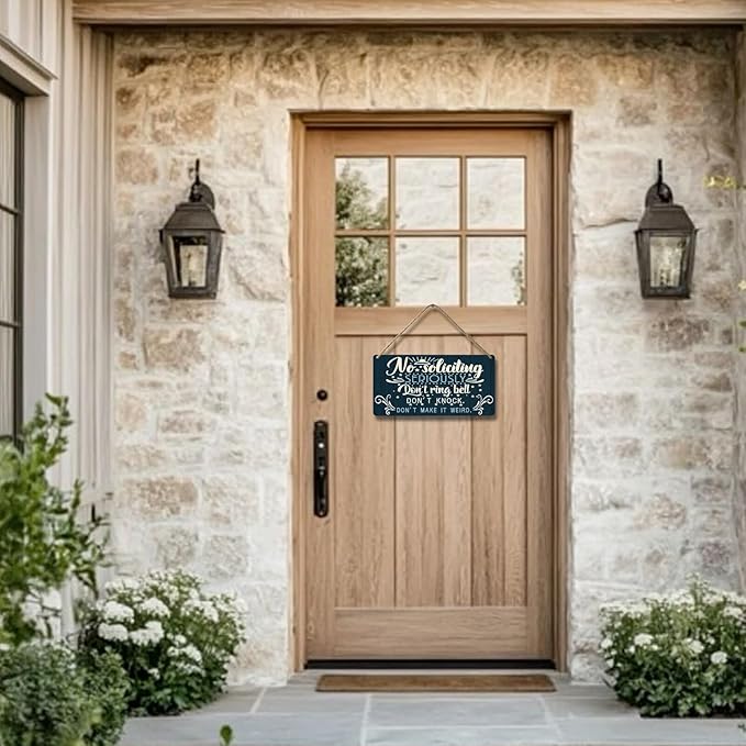 No Soliciting Sign for House Door Funny Do Not Ring Doorbell Sign for Home Front Door Seriously Don't Knock Or Ring Doorbell Don't Make It Weird Wooden Yard Signs 12x6 Inch-Ruum Studio Home