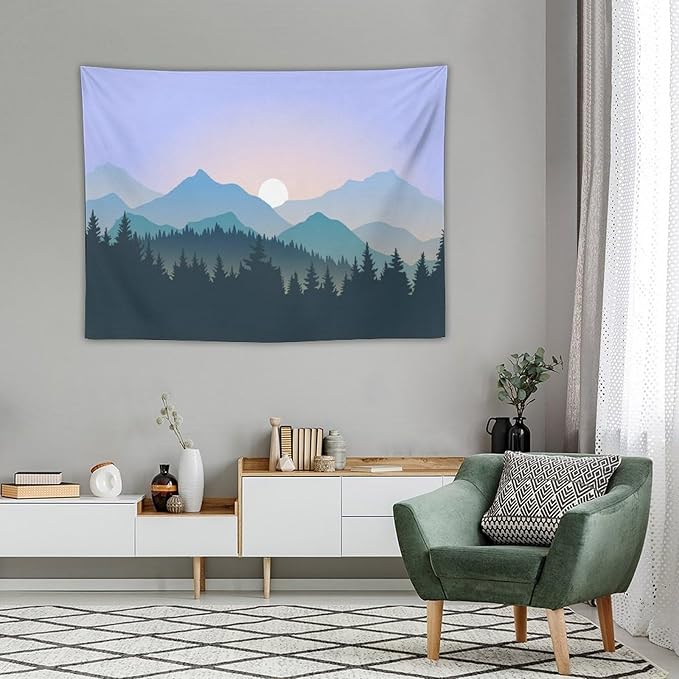 HZOHNAGO Mountain Tapestry Forest Mountain Sunrise Pattern Printed Wall Tapestry Wall Hanging for Bedroom Living Room Dorm 40" W x 30" H-Ruum Studio Home