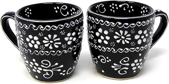 Encantada Handmade Hand-Painted Authentic Mexican Pottery Mugs (1-Pack, Ink)-Ruum Studio Home
