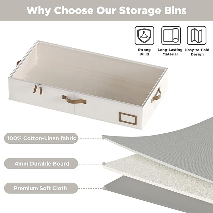 Under Bed Storage Containers, 2-Pack Underbed Storage Box, Collapsible Clothes Storage Bins with Handles and Lid, Medium Under Bed Organizers for Shoe, Blanket, Toy, Pillow, Sheet, Beige-Ruum Studio Home