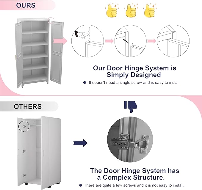 75" Storage Cabinet, Metal Pantry Cabinet, Kitchen Pantry Storage Cabinets with Doors and 4 Shelves, Cabinets for Laundry Room, Living Room, Dinning Room, Assembly Required, White-Ruum Studio Home