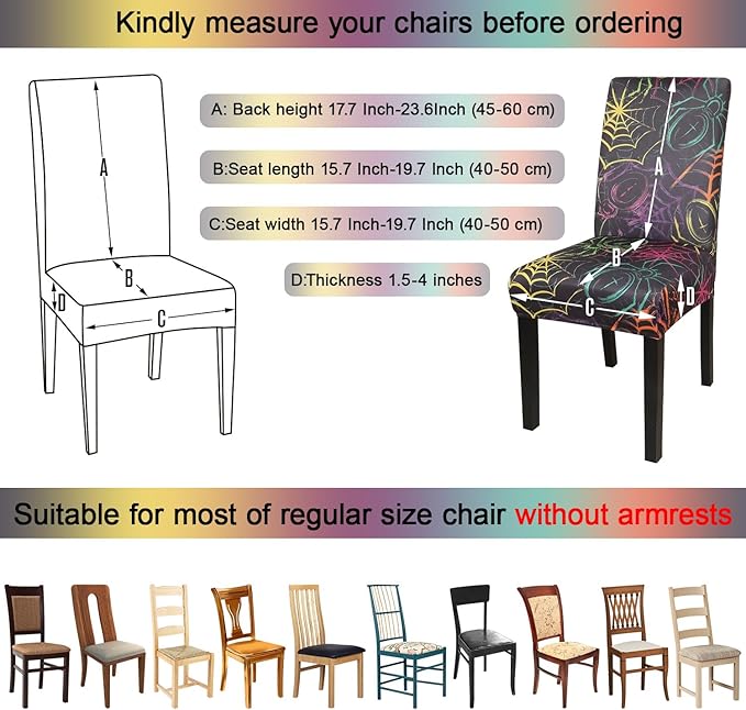 JQinHome Spider Halloween Chair Slipcover,Web Black Chair Covers Set of 6, High Stretch Washable Chair Protector Cover for Dining Room, Kitchen,Home Party,Wedding Ceremony(Spider,6PC)-Ruum Studio Home