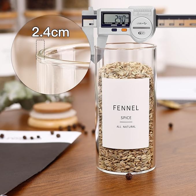 24 Pcs Glass Jars With 296 Spice Labels Preprinted of White and Black Color- 4oz Thicken(2.4mm) Empty Small Herb Seasoning Containers With Bamboo Airtight Lids-Ruum Studio Home