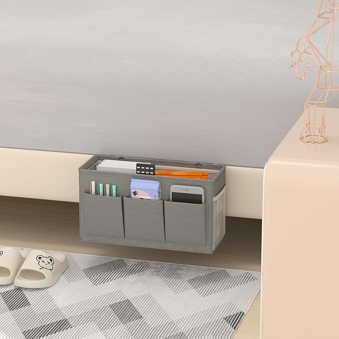 Dual-purpose Bedside Caddy Bedside Organizer, Bed Caddy with 6 Pockets, Versatile Bedside Storage Solution Magazine Remotes holder, ideal for Home, Dorm, Hospital, Crib Bed (Grey)-Ruum Studio Home