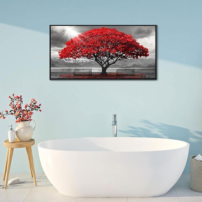 AJAZIKO Red Wall Art - Modern Framed Wall Art for Living Room - Red Tree Black and White Landscape Canvas Prints Posters & Prints for Home Office Bedroom Decorations - Large Wall Pictures 20×40IN-Ruum Studio Home
