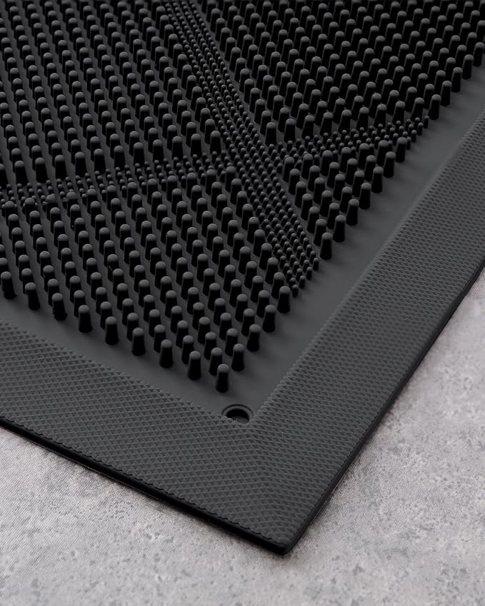 DEXI Front Door Mats Outside Entrance, 17x36 Rubber Waterproof Dirt Trapping Entry Mat for Entryway, Heavy Duty Non-Slip Low-Profile Welcome Doormat All Weather for Patio, Black-Ruum Studio Home
