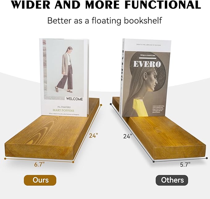 BGMG Wood Floating Shelves for Wall 36 inch Set of 2,Rustic Wooden Wall Mount Shelves for Bathroom Living Room Bedroom Kitchen Farmhouse-36x 6.7 x1.25 inch- Gold Oak-Ruum Studio Home