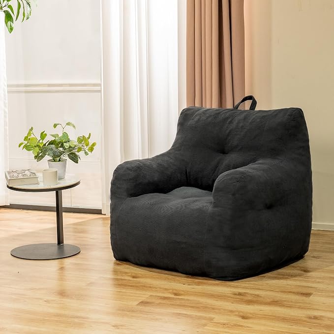 Bean Bag Chair, Bean Bag Chair for Adults, Fluffy and Comfy Bean Bag with Filler, Bean Bag Sofa Chair for Reading, Gaming, Stuffed High-Density Foam, Grey-Ruum Studio Home
