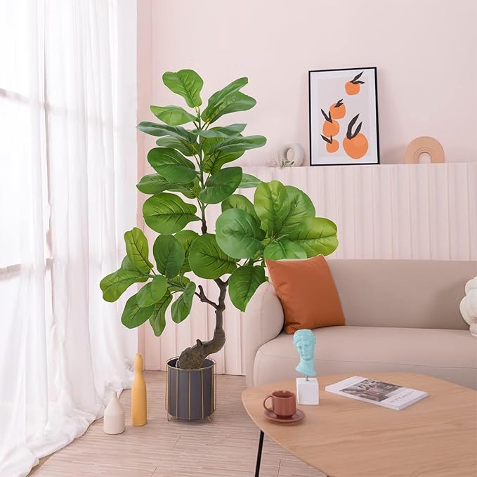 Artificial Fiddle Leaf Fig Tree 49" Fake Potted Tree with Trunks Artificial Tree Realistic Fake Plant for Modern Home Office Living Room Floor Decor Indoor Outdoor-Ruum Studio Home
