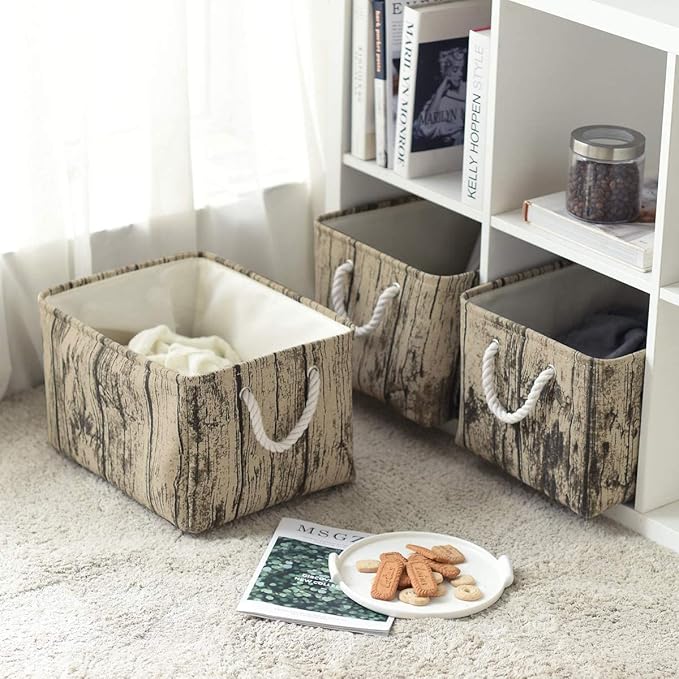 TcaFmac Fabric Storage Basket, Decorative Canvas Storage Bins Baskets for Gifts Empty Tree Stump-Ruum Studio Home