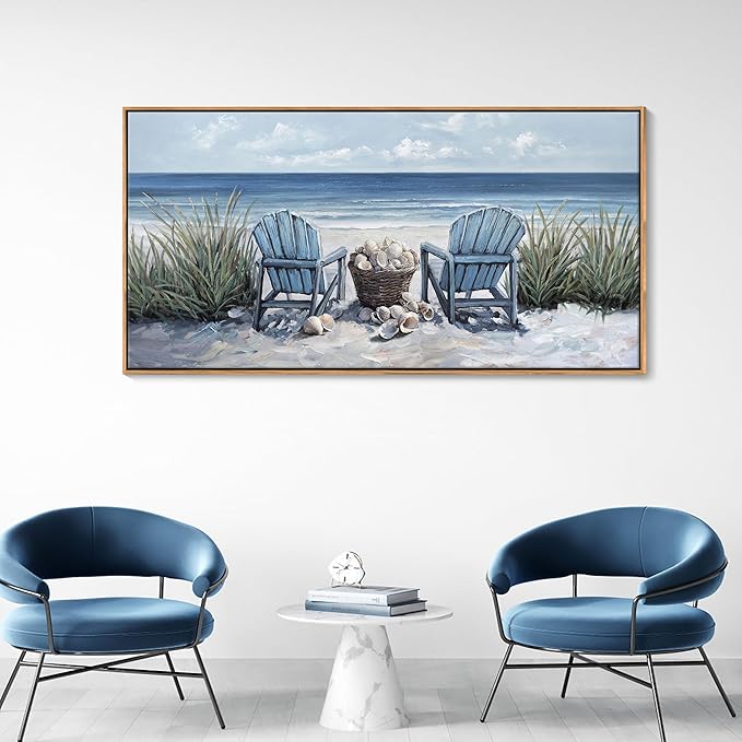 HGUAOA Coastal Wall Art - Large Landscape Wall Pictures for Living Room, Bedroom Pictures, Ocean Beach Artwork, Blue Above Bed Wall Decor Coastal Landscape Wall Art,Framed Beach Pinting-Ruum Studio Home