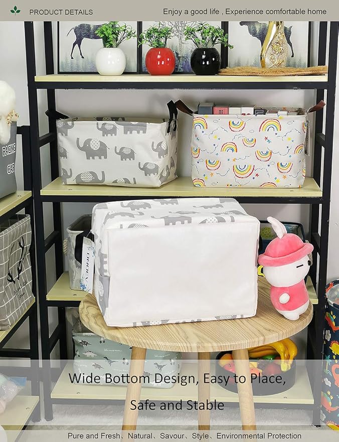Rectangular Folding Laundry Basket, waterproof Canvas Basket,gift basket,Suitable for children's room,Office,Clothes,Toys Storage (Grey Elephant)-Ruum Studio Home