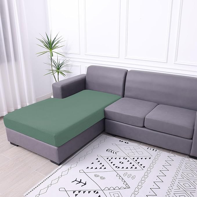 hyha Waterproof Sectional Couch Covers, Non Slip Sofa Couch Cushion Covers L Shape, Thick Stretch Jacquard Fabric, Washable Sofa Slipcovers with Elastic Bottom (1 Piece for Chaise, Green)-Ruum Studio Home