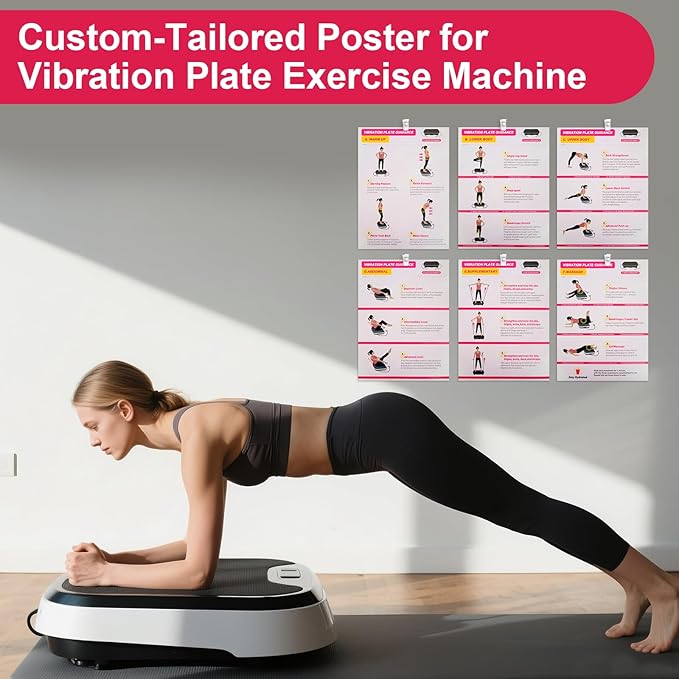 Vibration Plate Exercise Machine Poster - Upgraded 6 Workout Guidance & 10 Pcs Planner & 10 Pcs Double-Sided Clips, Comprehensive Whole Body Wave Vibrating Workout Chart, Pink-Ruum Studio Home