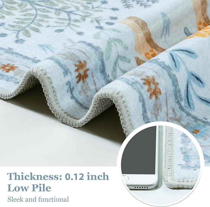 OJIA Animal Print Washable Area Rug 5x7, Soft Nursery Rugs for Living Room Ultra-Thin Non-Shedding Kids Bedroom Rug, Stain Resistant Throw Rug Large Carpet for Dining Room, Light Blue-Ruum Studio Home