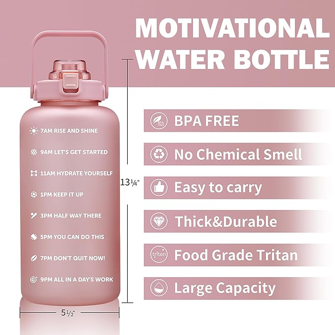 64oz,100oz,128oz Large Motivational Water Bottle with Time Marker, Leakproof & BPA Free Half Gallon Big Water Bottle with Straw Handle Tritan Frosted Water Jug for Gym,Fitness,Outdoor Sports-Ruum Studio Home