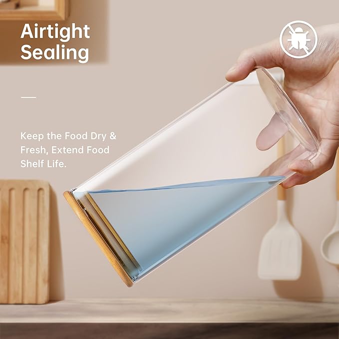 Extra Large Square Glass Flour & Sugar Storage Containers with Airtight Lids, 132 floz & 63 floz - 2 Pack Glass Jars with Bamboo Lids, Air tight Food Storage Containers for Cereal, Pasta, Rice-Ruum Studio Home