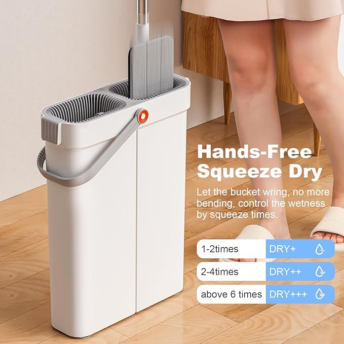 JOYBOS Mop and Bucket Set for Home Floor Cleaning, Hands Free Flat Mop, Stainless-Steel Handle, 6 Washable & Reusable Microfiber Pads-Ruum Studio Home