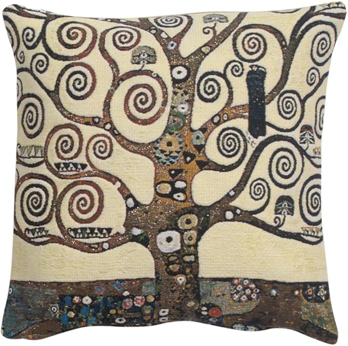 C Charlotte Home Furnishings Inc Lebensbaum Tree Belgian Cushion Cover | Pure Cotton Decorative Cushion Case | Cushion Cover for Indoor Use | 17x17 Inch Cushion Cover for Living Room I By Gustav Klimt-Ruum Studio Home
