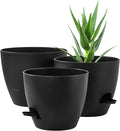 FaithLand 3-Pack Planter Pots, 10 9 8 Inch Self Watering Flower Pots for Indoor Outdoor Garden Plants, Black-Ruum Studio Home