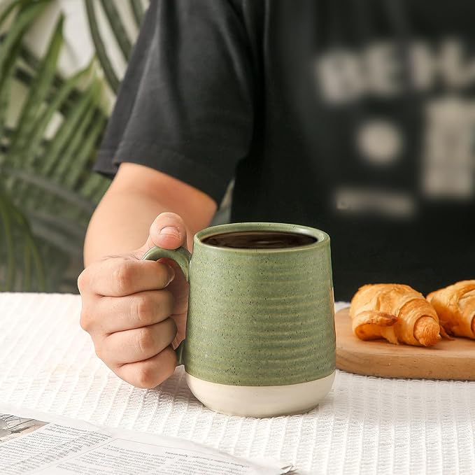 Large Ceramic Coffee Mugs Set - 15 OZ Porcelain Coffee Latte Cups Set of 4 with Handle Perfect for Cappuccino, Tea, Mocha, Hot or Cold Drinks, Unique Glaze Design for Home, Cafe and Coffee Bar, Green-Ruum Studio Home