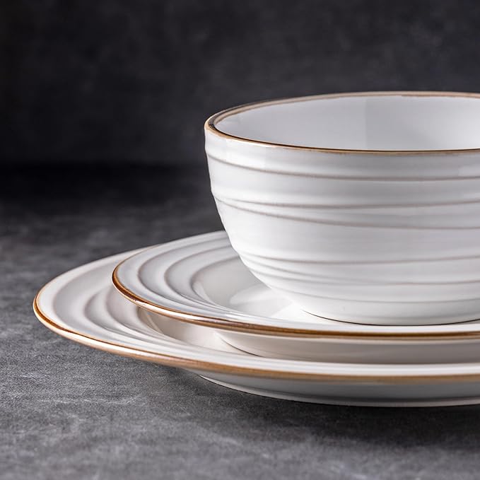 GBHOME Ceramic Dinnerware Sets, 24 pcs Embossed Elegant Stoneware Plates and Bowls Sets, Housewarming Wedding Gift | Dishwasher & Microwave Safe | Dishes Set Service for 8-Ruum Studio Home