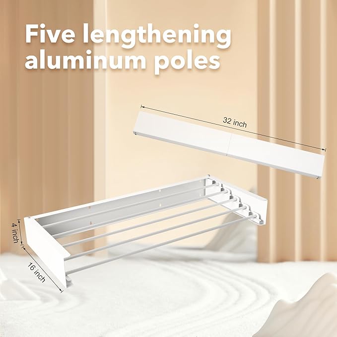 Wall Mounted Drying Rack,Drying Rack Clothing,Collapsible Hanger Racks for Laundry,Laundry Rack,Wall Mounted Clothes Rack (White, 32 Inch)-Ruum Studio Home