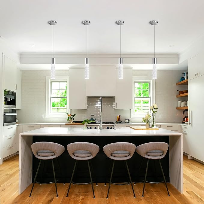 OKELI Modern Pendant Lights,LED Bubble Crystal Kitchen Island Light Fixtures,Chrome Mini Single Pendant Lighting for Kitchen Island,Bar,6W,6000K,ETL,3Pack-Ruum Studio Home