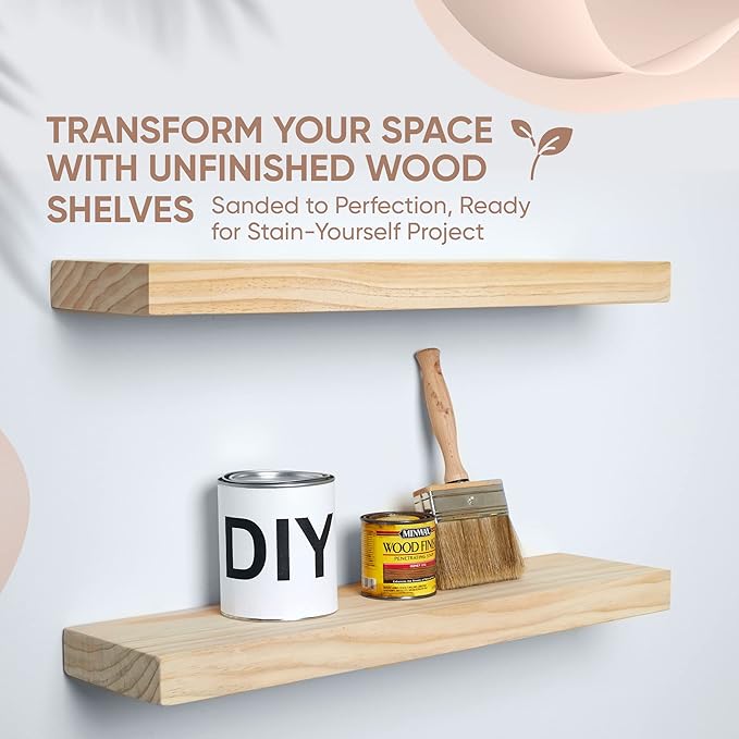 Homeforia 24 inch Wood Floating Shelves, High End Solid Natural Wood 24inch Floating Shelf for Wall, Unfinished Wooden 24 inches Floating Shelves, Heavy Duty Bracket, 24 X 6.5 X 1.75 in, Set of 2-Ruum Studio Home
