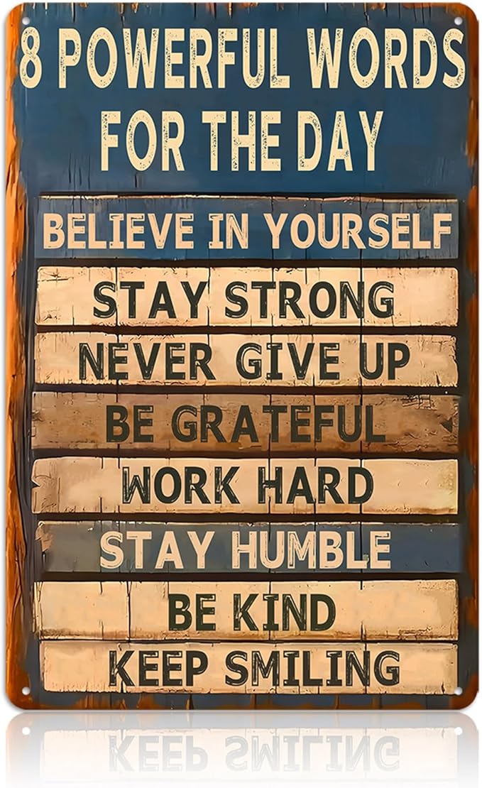 Motivational Metal Tin Sign - 8 Powerful Words for The Day Posters - Inspirational Wall Art Positive Quotes for Home Gym Office Classroom Decor Durable Rustic Wall Decor for Teens Adults 8x12 Inch-Ruum Studio Home