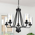 5-Lights Modern Chandelier with Clear Glass Shades, Black Farmhouse Pendant Lighting for Dining Room Kitchen Island Ceiling Light Fixture Haning Over Table-Ruum Studio Home