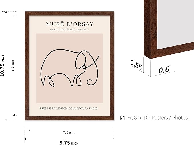 Poster Master Vintage Poster - Retro One Line Elephant Drawing Print - Elephant Art - Minimal Gift for Men, Women, Animal Lover - Abstract Wall Decor for Home, Office, 16x20 Brown Framed-Ruum Studio Home
