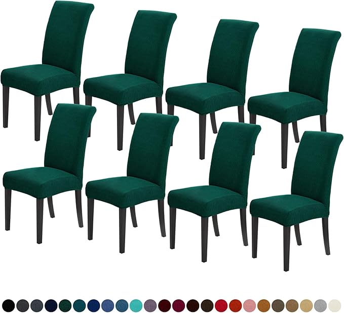 Joccun Chair Covers for Dining Room Set of 8, Dining Chair Slipcovers Stretch Dining Room Chair Covers Seat Protector,Washable Parsons Chair Cover for Home,Hotel,Banquet(Hunter,8 Pack)-Ruum Studio Home
