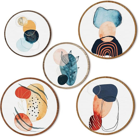 Qunclay 5 Pcs Wall Art Decor Wooden Living Room Wall Decor Bohemian Hanging Farmhouse Geometric 10'' and 8'' Aesthetic Wood Minimalist Posters for Bedroom(Geometry)-Ruum Studio Home