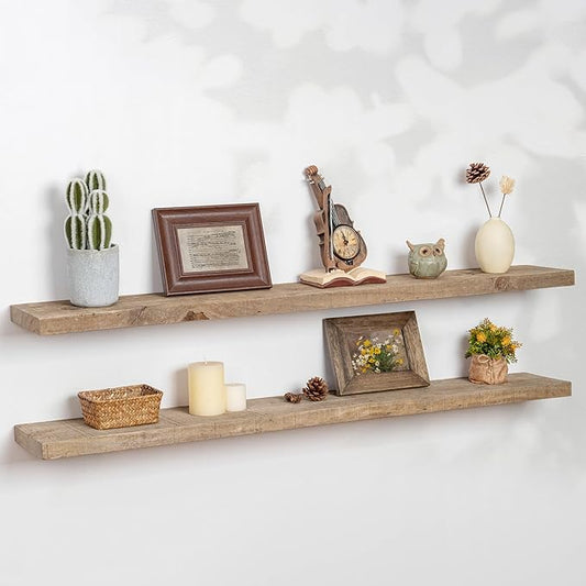 Floating Shelves | 8" Deep Rustic Reclaimed Barnwood Wall Hanging Shelves with Invisible Heavy-Duty Metal Bracket | Wall Mounted | Farmhouse Style | 48 inches, 2 PCs, Distressed Natural-Ruum Studio Home