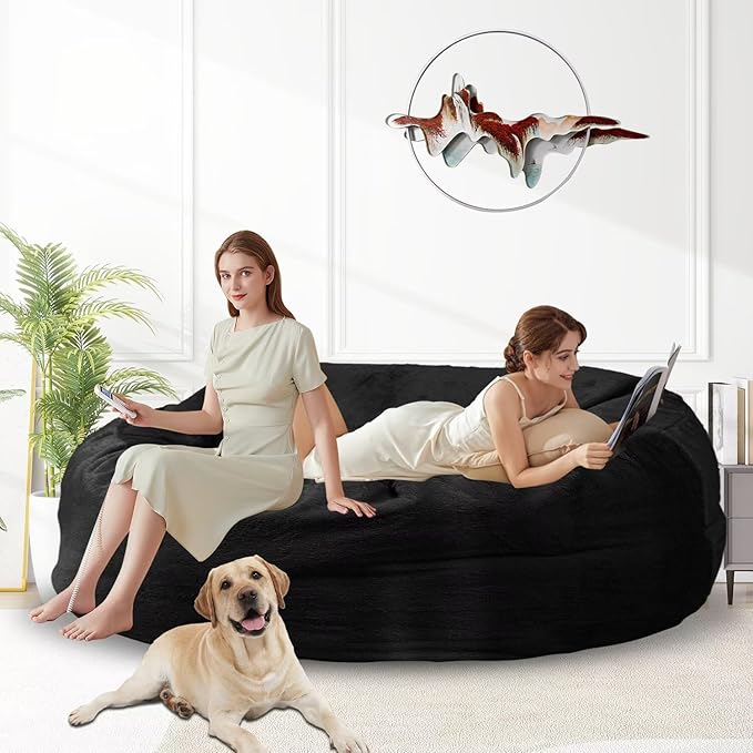 Bean Bag Chair for Adults 6FT,Soft Removable Cover for Teens/Girls Bedroom,Fluffy Giant Round Floor Beanbag Lounger Chairs (No Filler,Black)-Ruum Studio Home